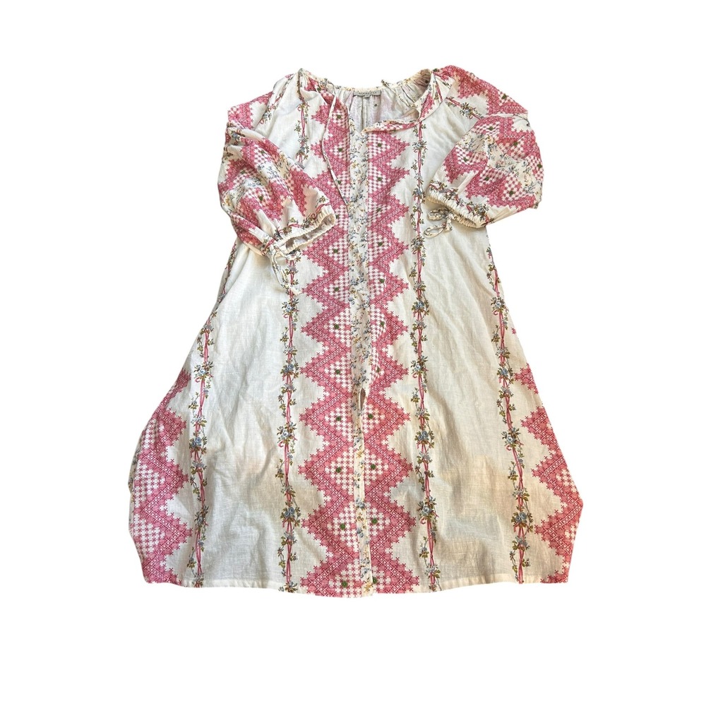 D'Ascoli Womens Pink Floral Hand Woven Cotton Boho Midi Dress Size M - Picture 2 of 7